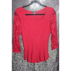 Finesse Red top with lace sleeves